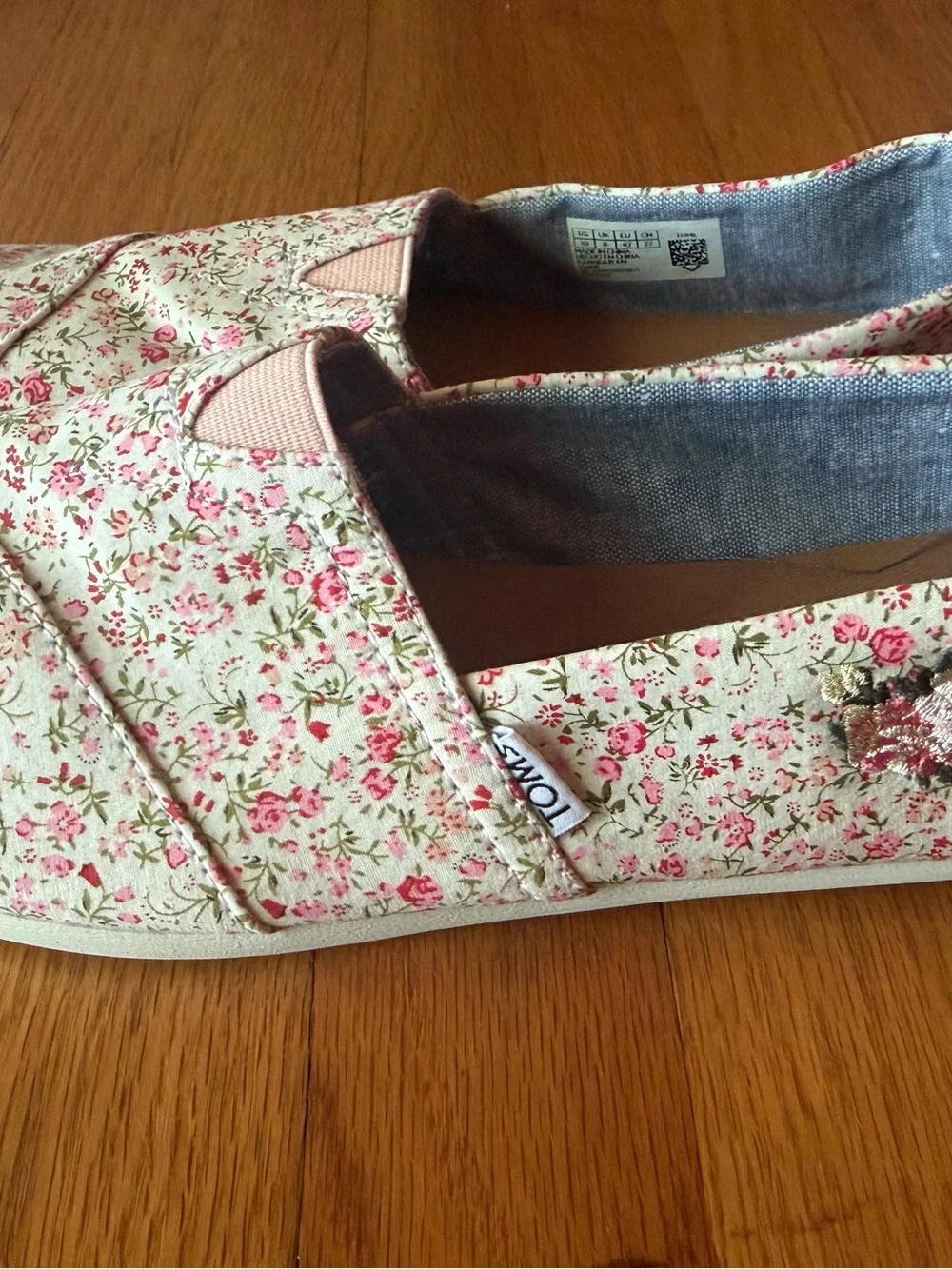 TOMS Floral Canvas Slip-On Flats in Pink and Cream
